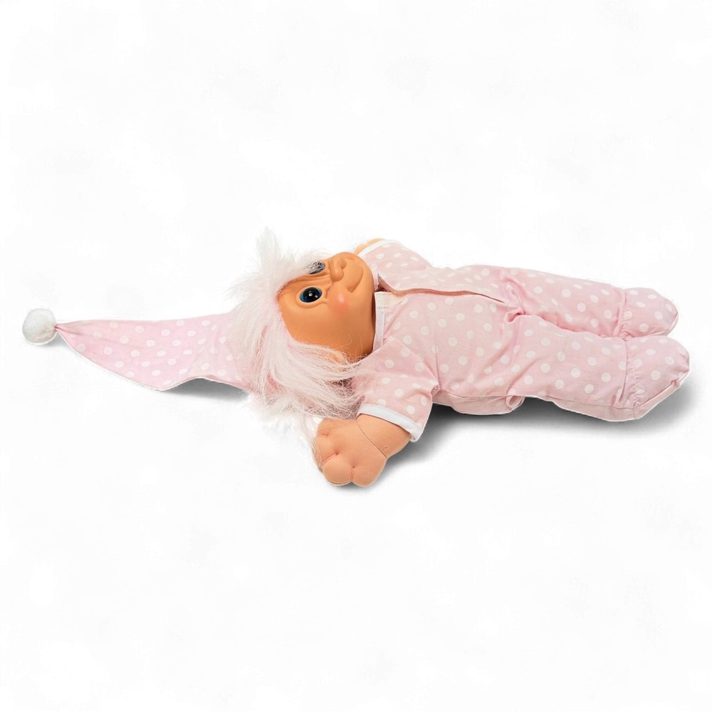 Russ Troll Doll Lot 2 Baby Trolls Rabbit Polka Dot & Nightcap Pink 12 in - Picture 13 of 16